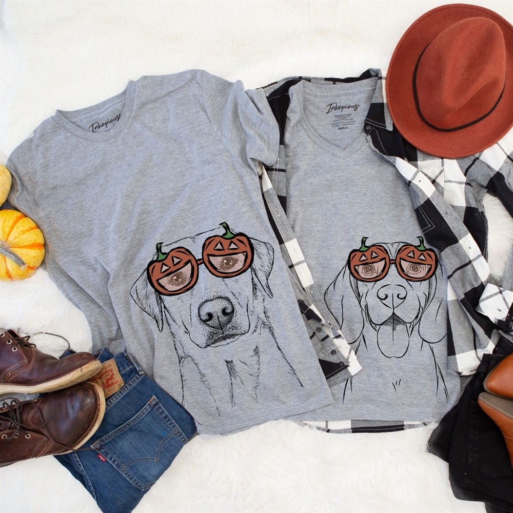 Black Labrador Pumpkin Glasses T Shirt